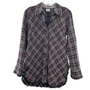 Cabi Women's Plaid Button Up Top Frayed Multicolor Size XS